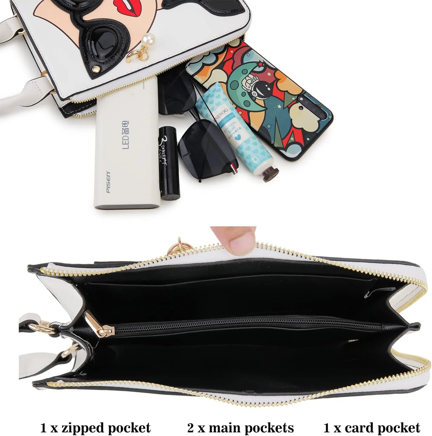 Women Novelty Lady Face Shoulder Bags Funky PU Leather Top Handle Satchel Handbags Clutch Purse for Women