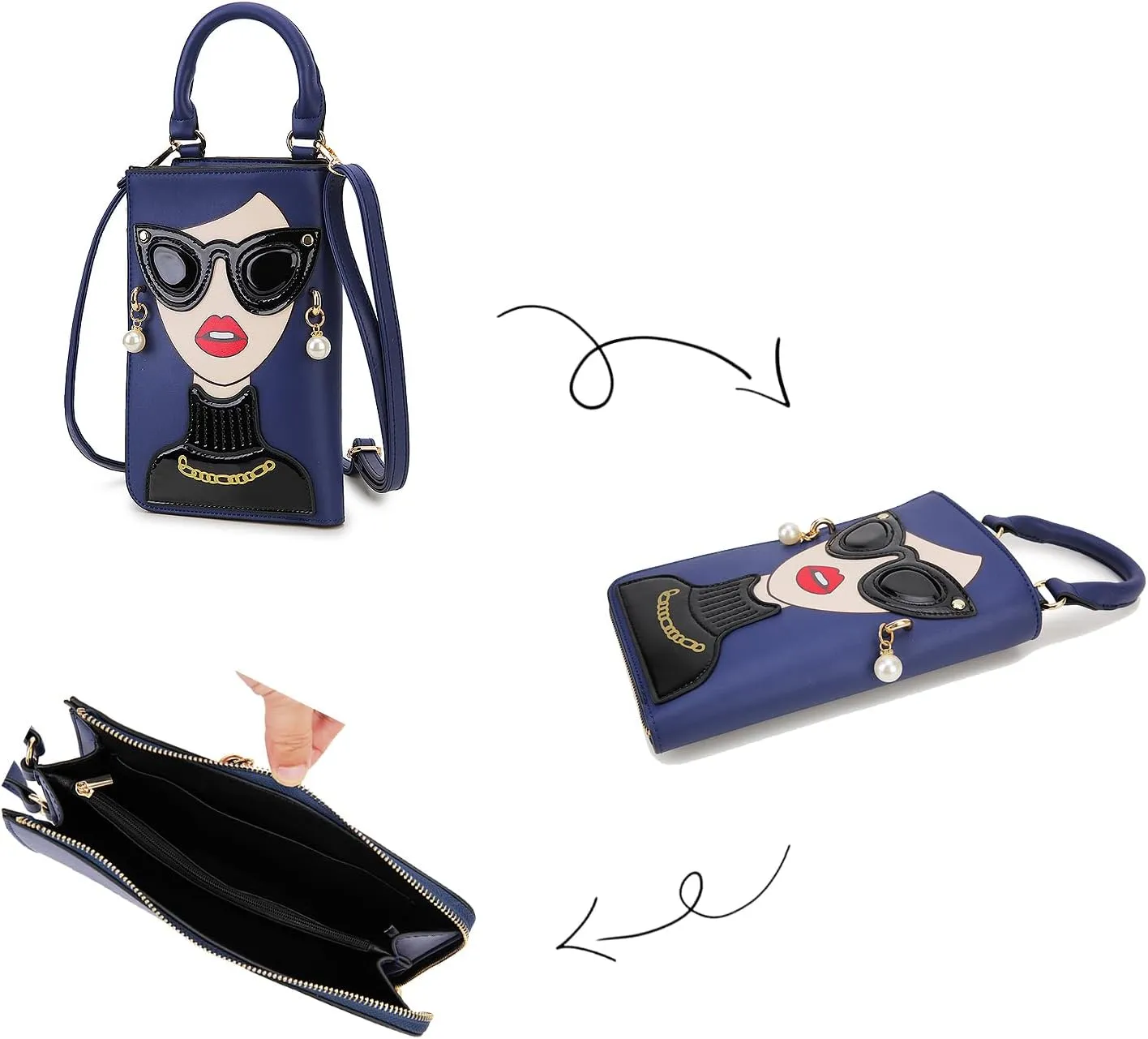 Women Novelty Lady Face Shoulder Bags Funky PU Leather Top Handle Satchel Handbags Clutch Purse for Women