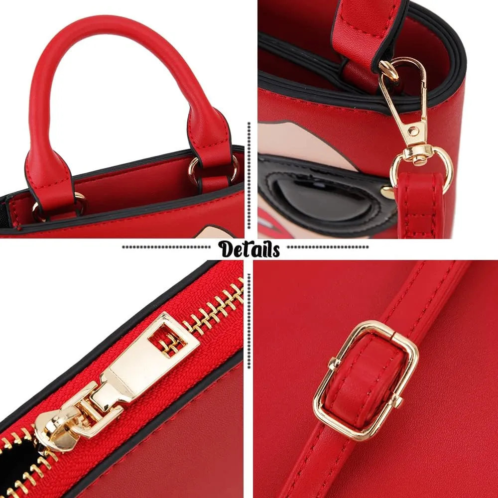 Women Novelty Lady Face Shoulder Bags Funky PU Leather Top Handle Satchel Handbags Clutch Purse for Women