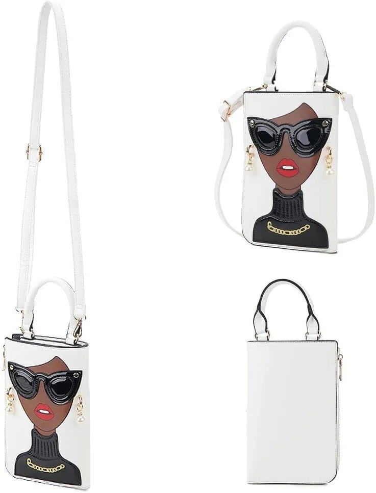 Women Novelty Lady Face Shoulder Bags Funky PU Leather Top Handle Satchel Handbags Clutch Purse for Women