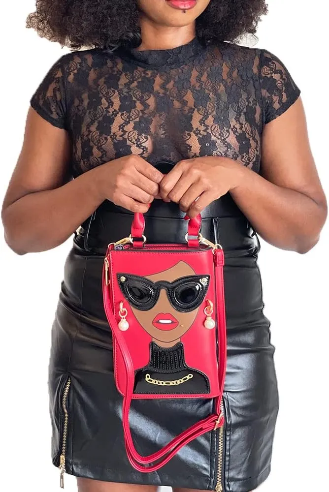 Women Novelty Lady Face Shoulder Bags Funky PU Leather Top Handle Satchel Handbags Clutch Purse for Women