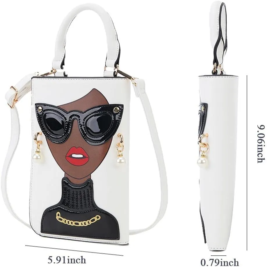 Women Novelty Lady Face Shoulder Bags Funky PU Leather Top Handle Satchel Handbags Clutch Purse for Women