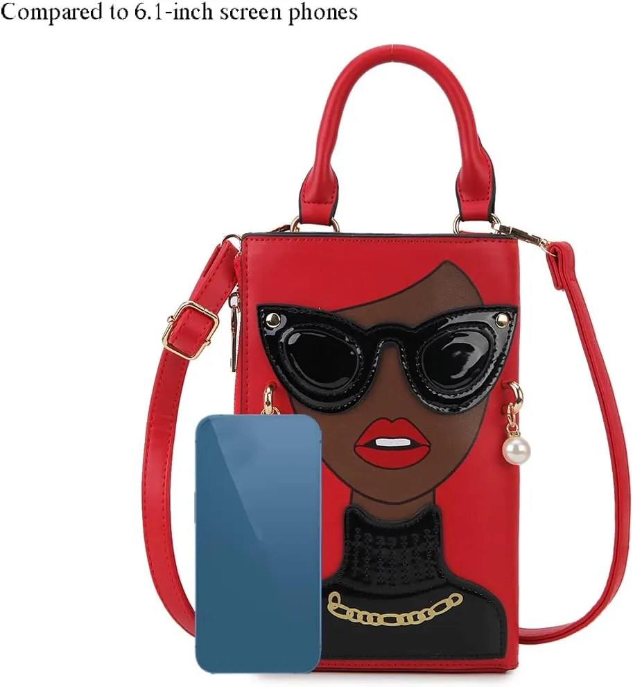 Women Novelty Lady Face Shoulder Bags Funky PU Leather Top Handle Satchel Handbags Clutch Purse for Women