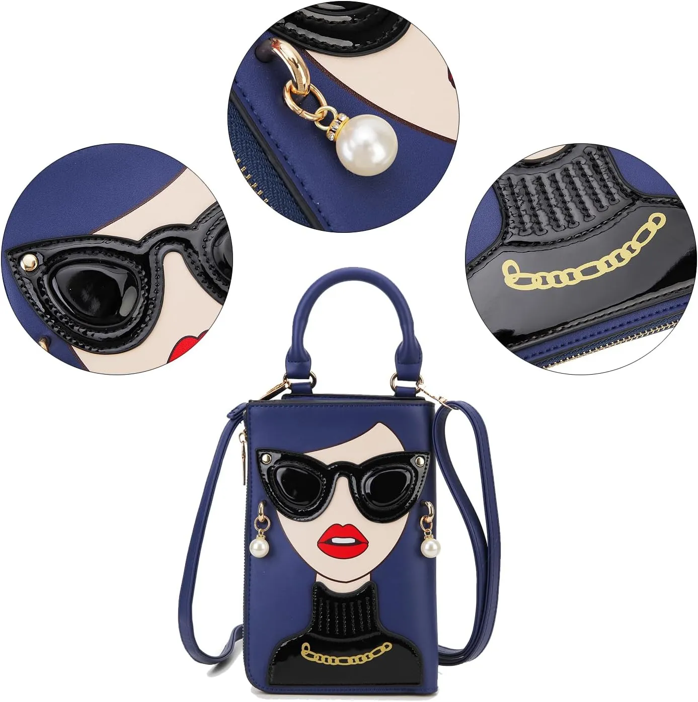 Women Novelty Lady Face Shoulder Bags Funky PU Leather Top Handle Satchel Handbags Clutch Purse for Women