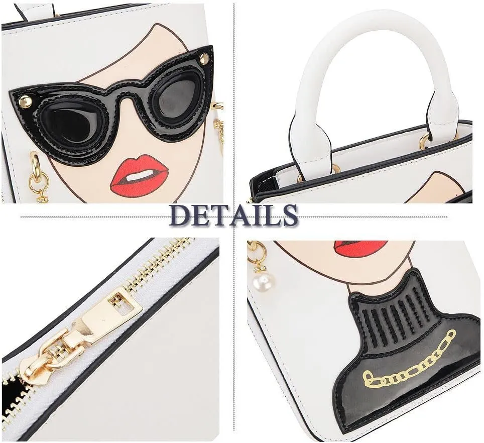 Women Novelty Lady Face Shoulder Bags Funky PU Leather Top Handle Satchel Handbags Clutch Purse for Women