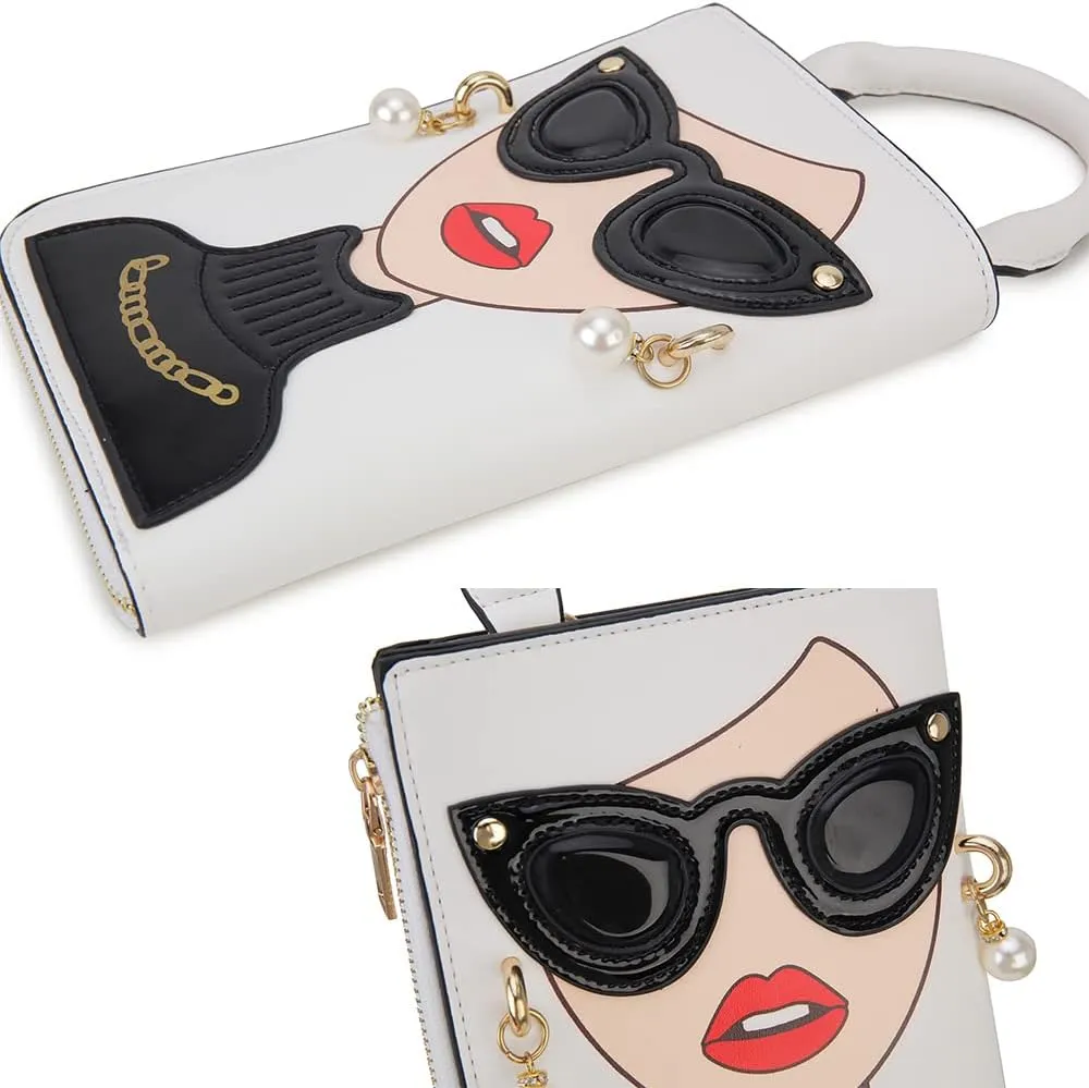 Women Novelty Lady Face Shoulder Bags Funky PU Leather Top Handle Satchel Handbags Clutch Purse for Women