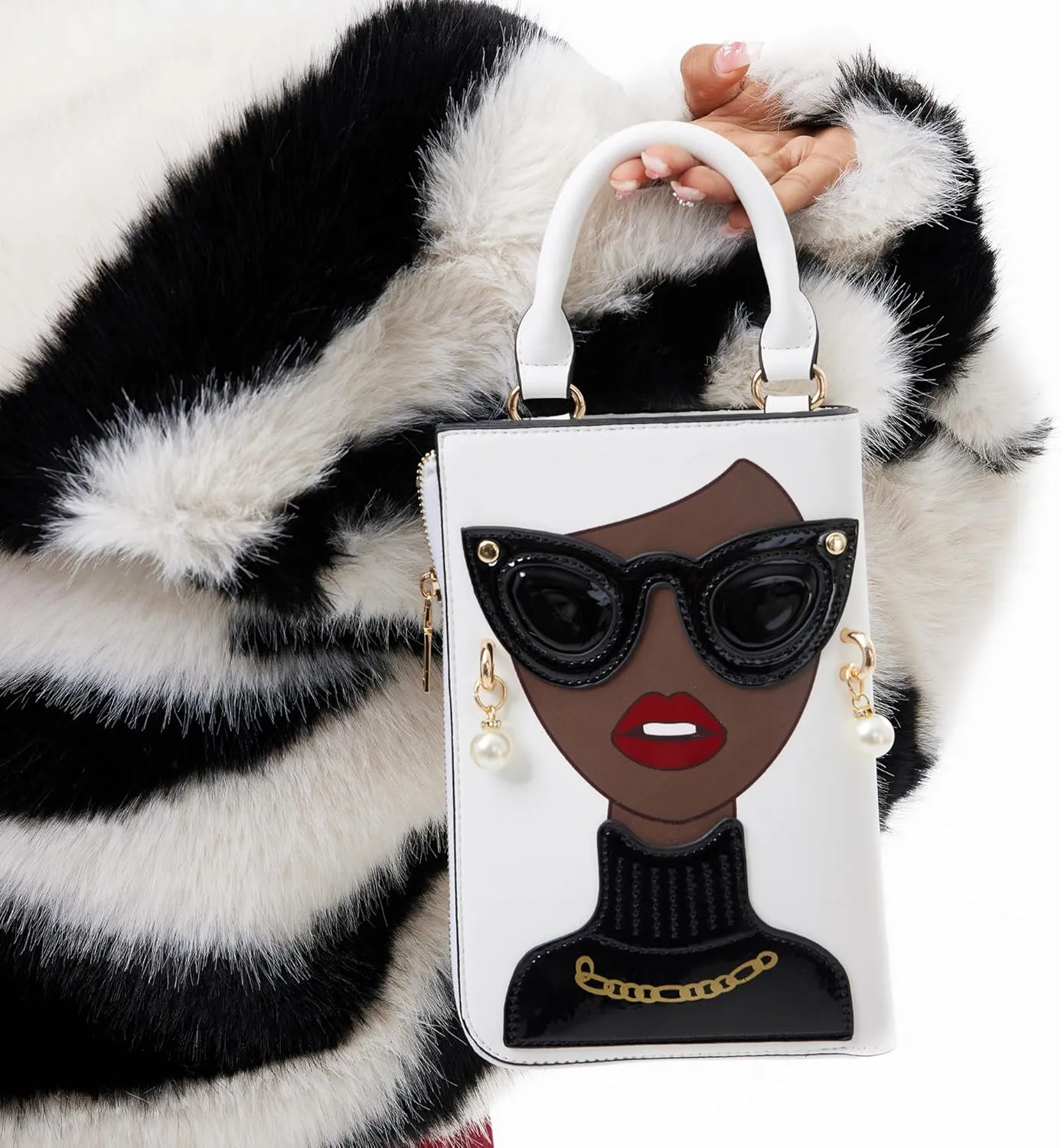 Women Novelty Lady Face Shoulder Bags Funky PU Leather Top Handle Satchel Handbags Clutch Purse for Women