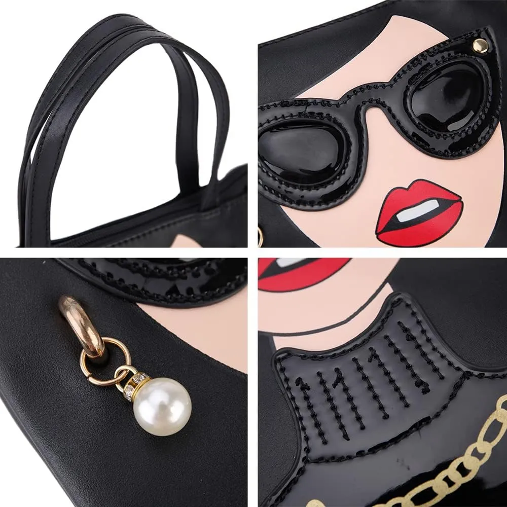 Women Novelty Lady Face Shoulder Bags Funky PU Leather Top Handle Satchel Handbags Clutch Purse for Women