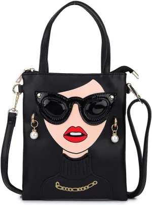 Women Novelty Lady Face Shoulder Bags Funky PU Leather Top Handle Satchel Handbags Clutch Purse for Women