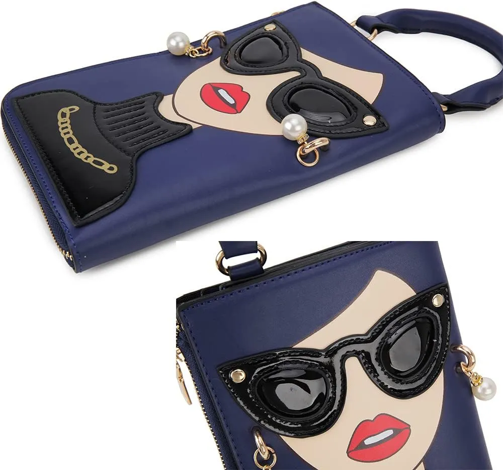Women Novelty Lady Face Shoulder Bags Funky PU Leather Top Handle Satchel Handbags Clutch Purse for Women