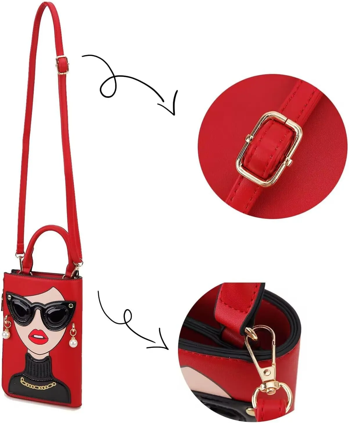 Women Novelty Lady Face Shoulder Bags Funky PU Leather Top Handle Satchel Handbags Clutch Purse for Women