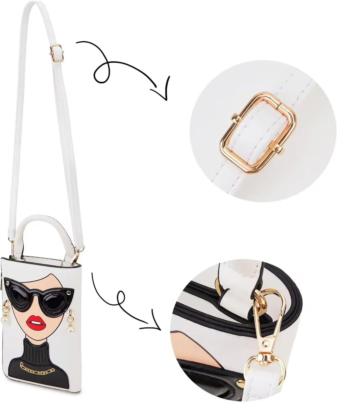 Women Novelty Lady Face Shoulder Bags Funky PU Leather Top Handle Satchel Handbags Clutch Purse for Women