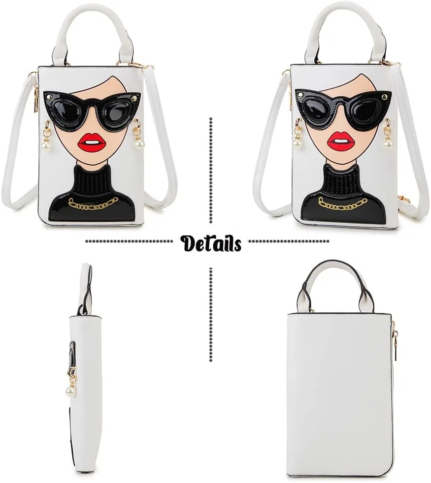 Women Novelty Lady Face Shoulder Bags Funky PU Leather Top Handle Satchel Handbags Clutch Purse for Women
