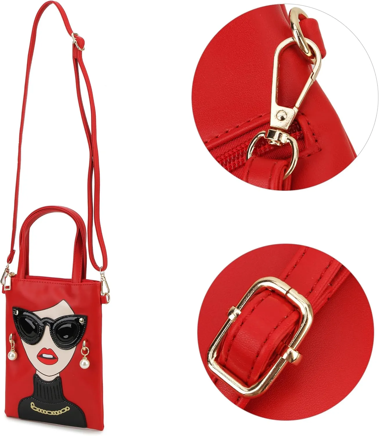 Women Novelty Lady Face Shoulder Bags Funky PU Leather Top Handle Satchel Handbags Clutch Purse for Women