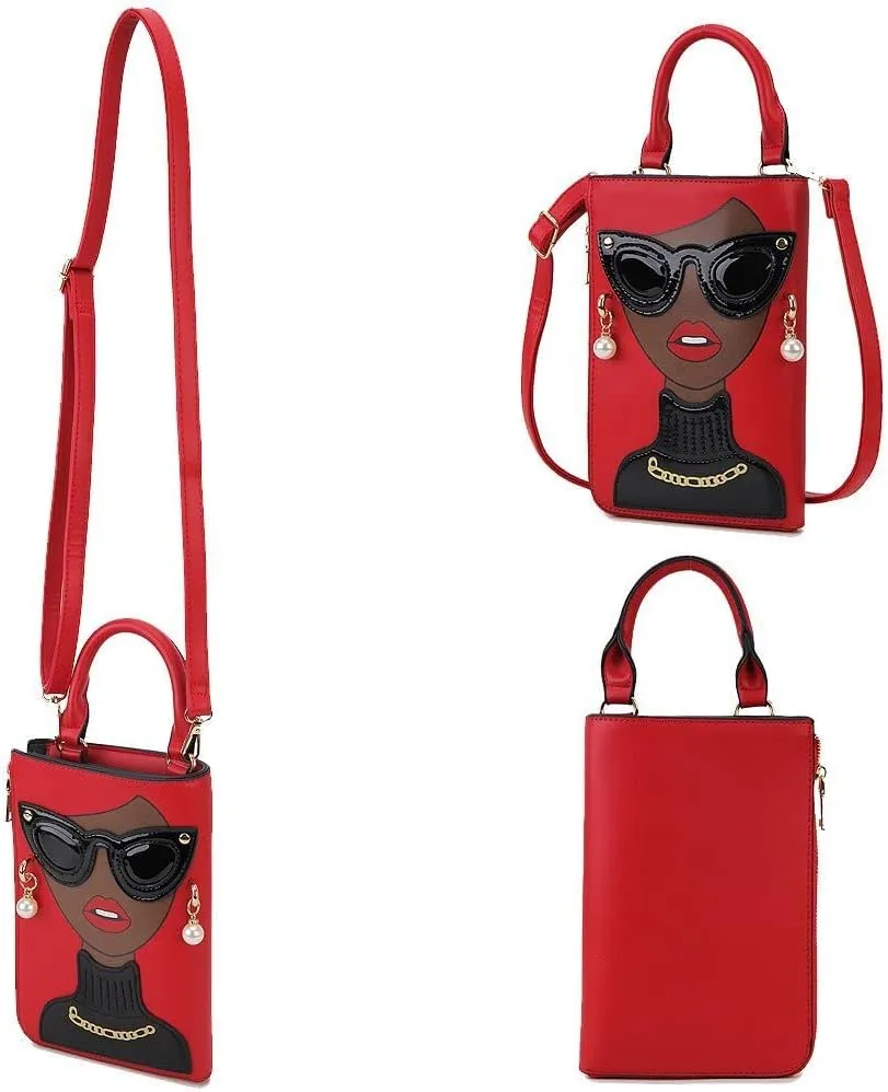 Women Novelty Lady Face Shoulder Bags Funky PU Leather Top Handle Satchel Handbags Clutch Purse for Women