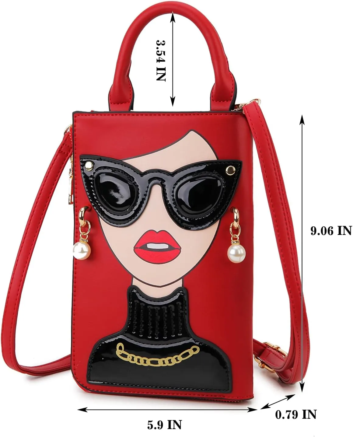 Women Novelty Lady Face Shoulder Bags Funky PU Leather Top Handle Satchel Handbags Clutch Purse for Women