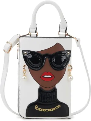 Women Novelty Lady Face Shoulder Bags Funky PU Leather Top Handle Satchel Handbags Clutch Purse for Women