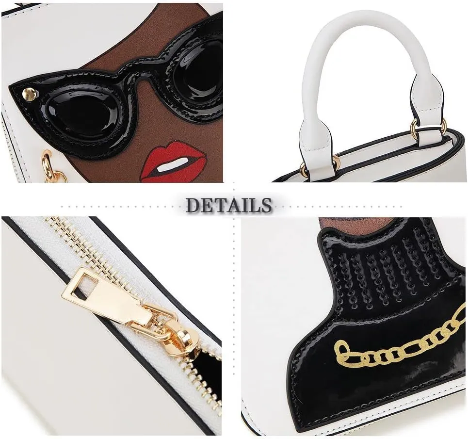 Women Novelty Lady Face Shoulder Bags Funky PU Leather Top Handle Satchel Handbags Clutch Purse for Women