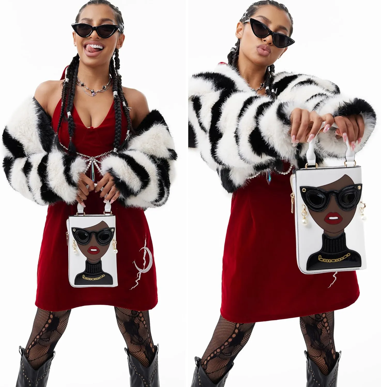 Women Novelty Lady Face Shoulder Bags Funky PU Leather Top Handle Satchel Handbags Clutch Purse for Women