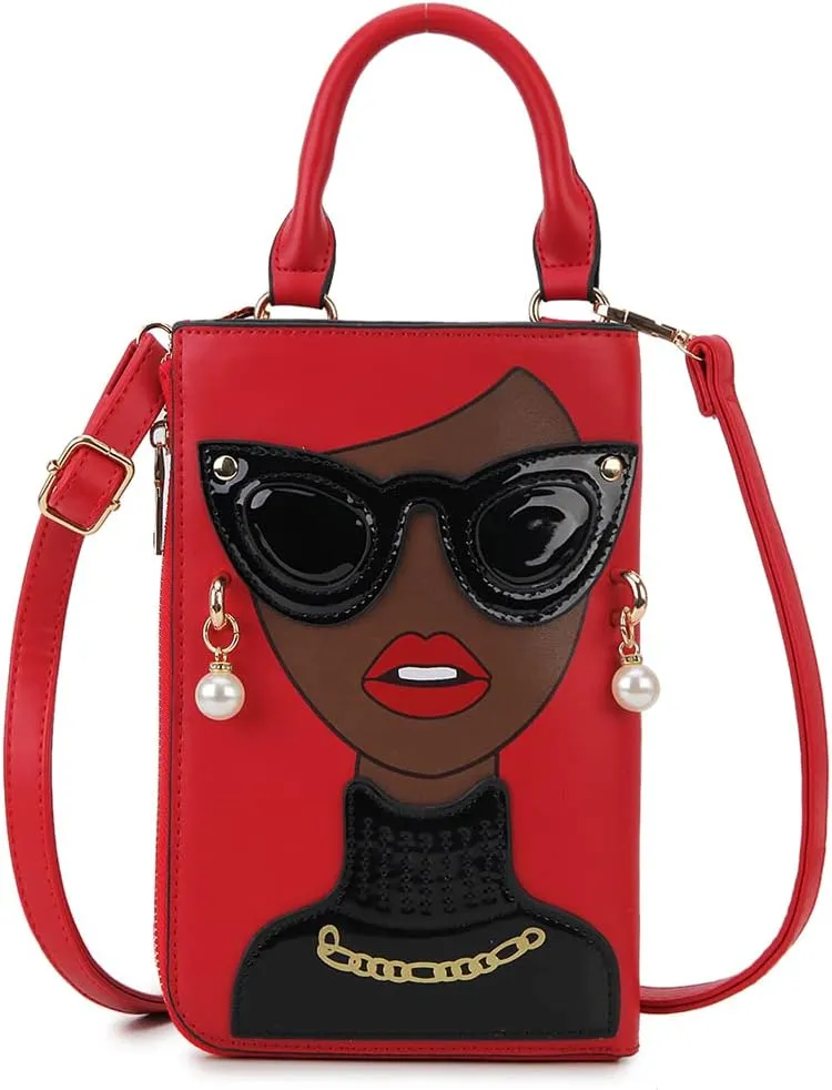 Women Novelty Lady Face Shoulder Bags Funky PU Leather Top Handle Satchel Handbags Clutch Purse for Women