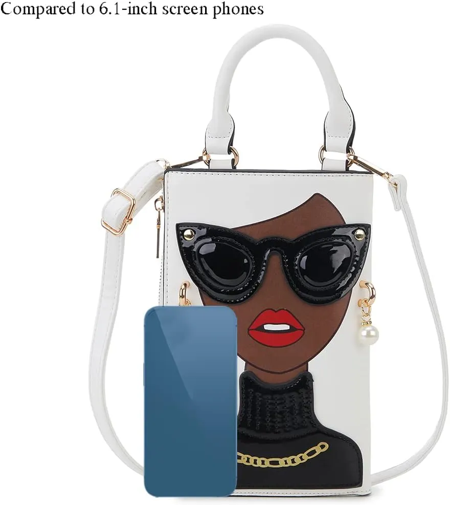 Women Novelty Lady Face Shoulder Bags Funky PU Leather Top Handle Satchel Handbags Clutch Purse for Women