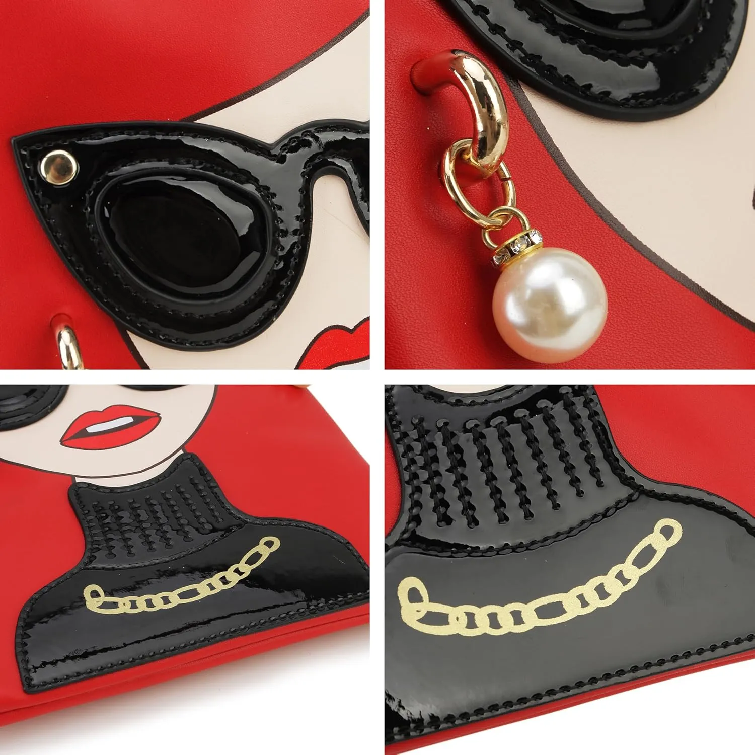 Women Novelty Lady Face Shoulder Bags Funky PU Leather Top Handle Satchel Handbags Clutch Purse for Women