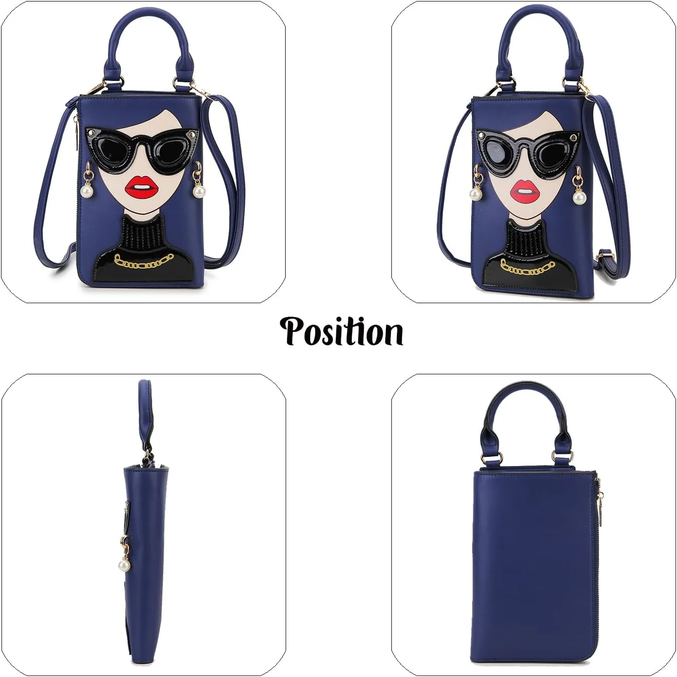 Women Novelty Lady Face Shoulder Bags Funky PU Leather Top Handle Satchel Handbags Clutch Purse for Women