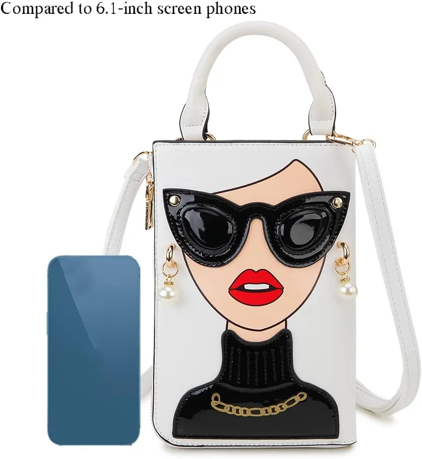 Women Novelty Lady Face Shoulder Bags Funky PU Leather Top Handle Satchel Handbags Clutch Purse for Women