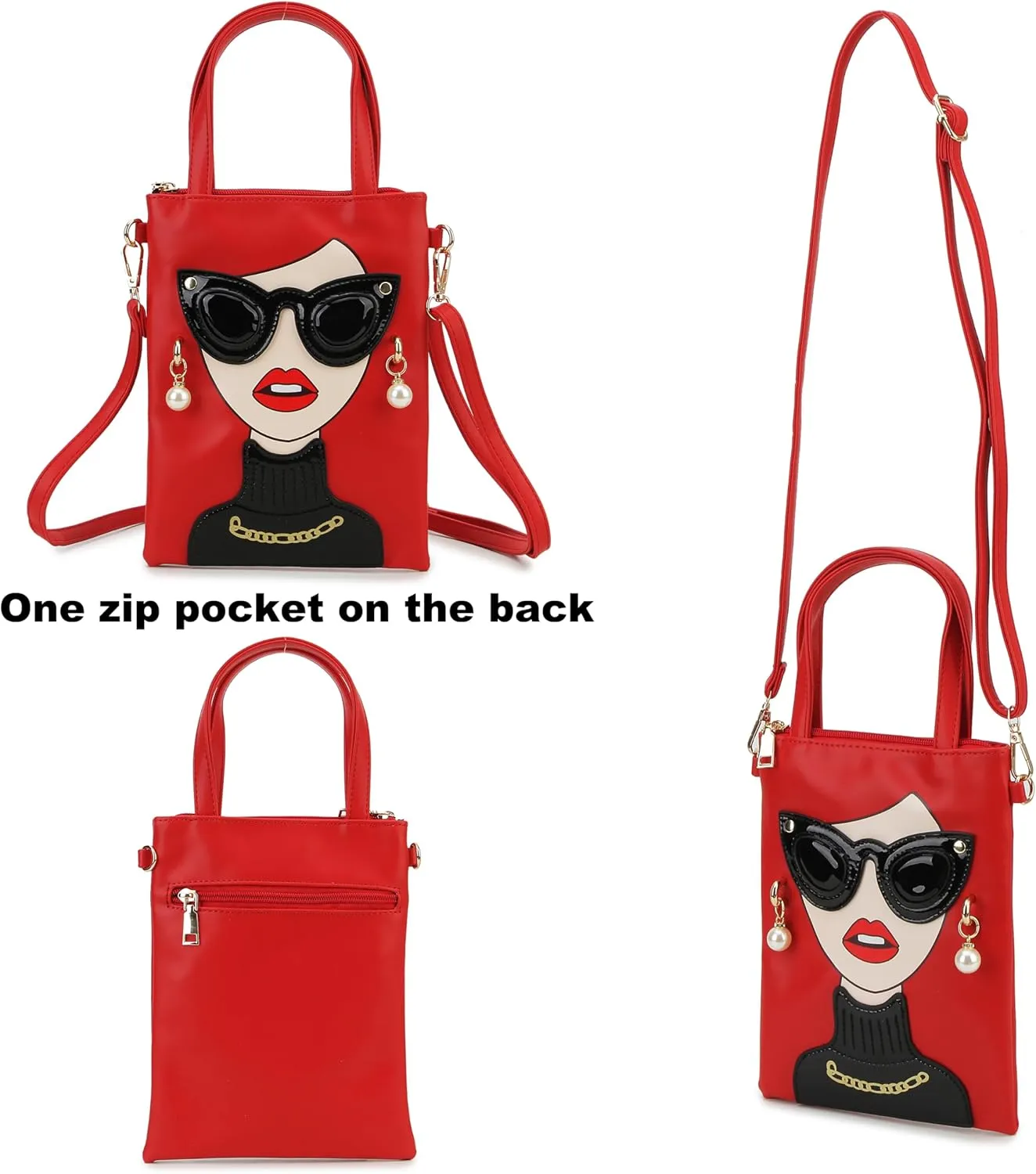 Women Novelty Lady Face Shoulder Bags Funky PU Leather Top Handle Satchel Handbags Clutch Purse for Women