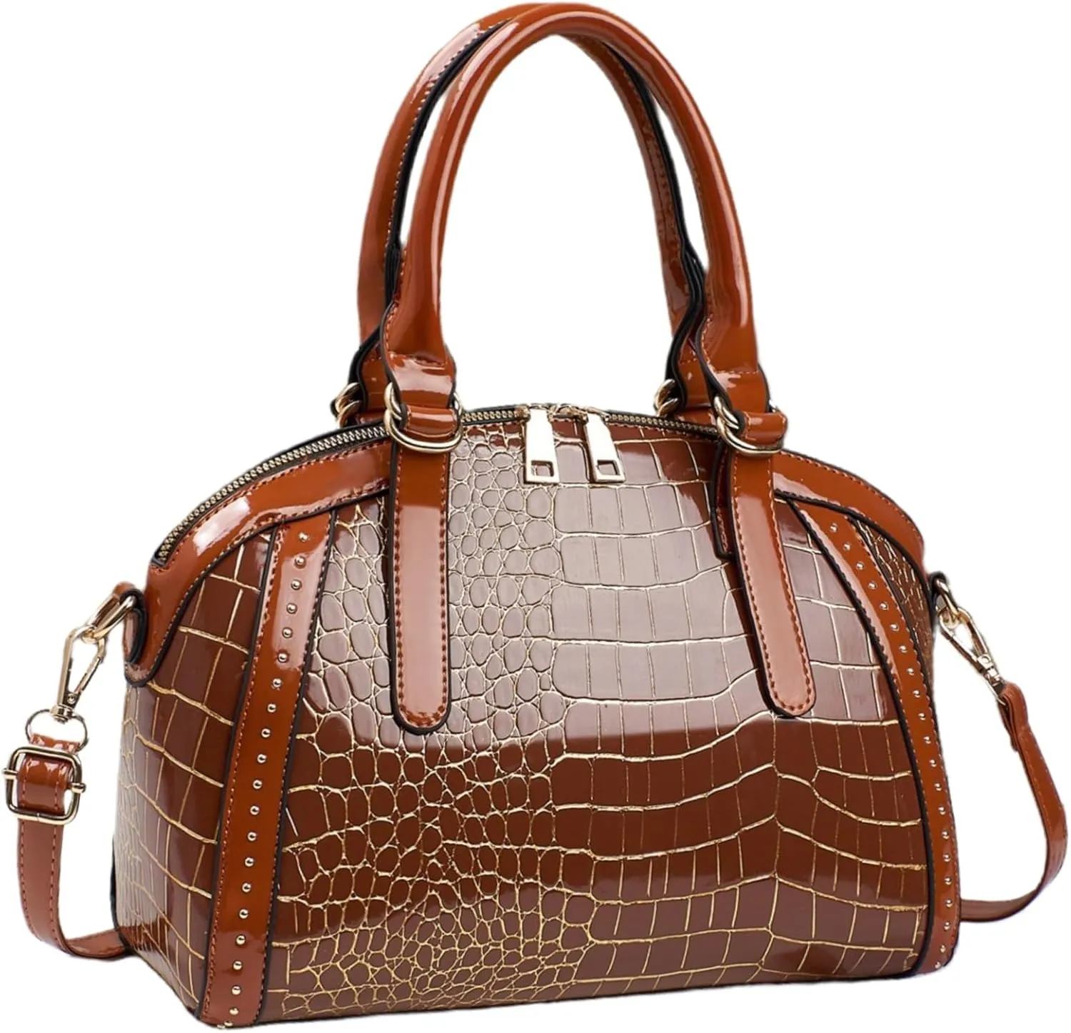 Women Patent Faux Leather Handbag Crossbody Purse Dome Satchel Purses Glossy Shell Shoulder Bag Top Handle Totes