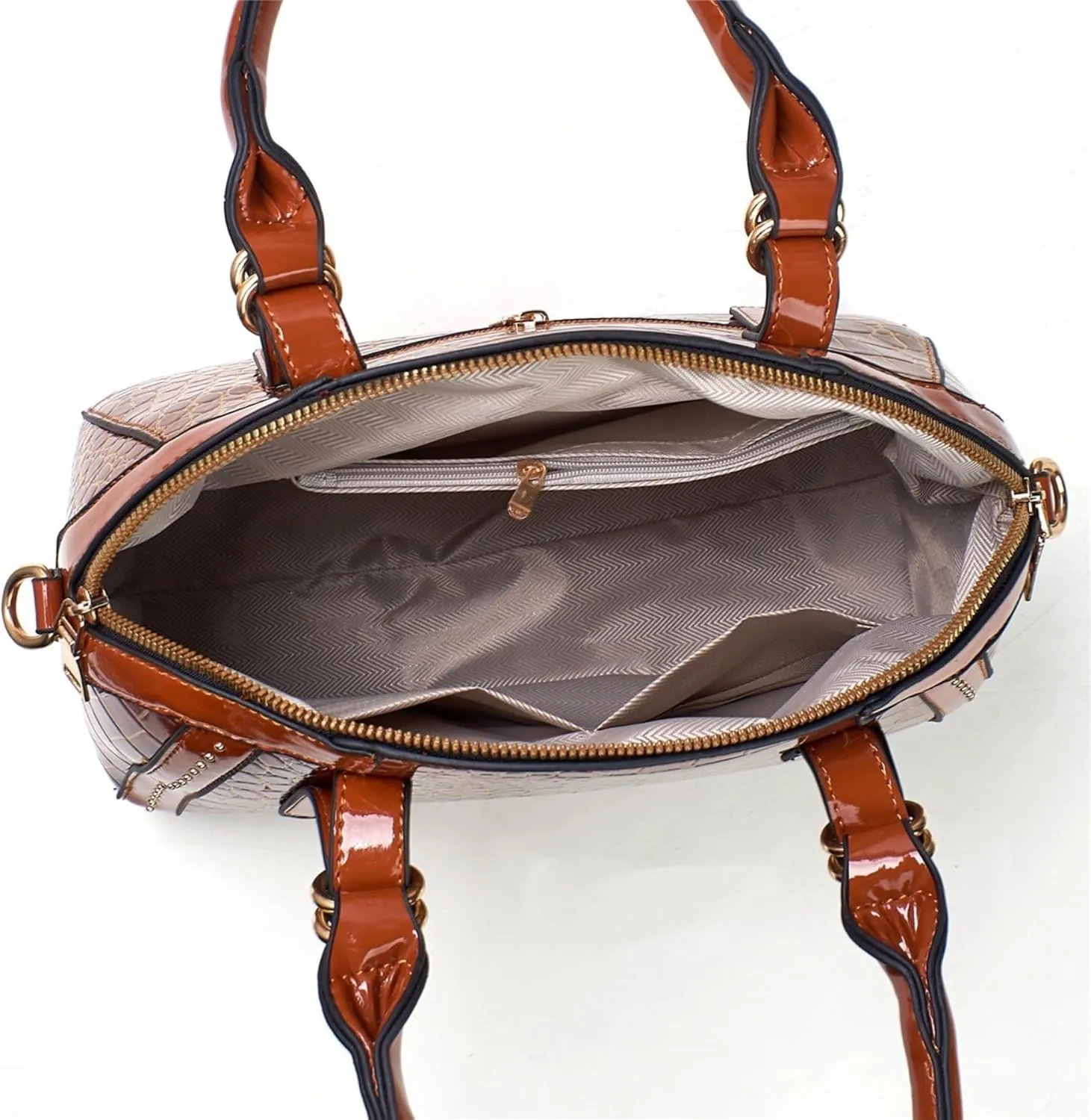 Women Patent Faux Leather Handbag Crossbody Purse Dome Satchel Purses Glossy Shell Shoulder Bag Top Handle Totes