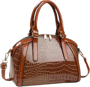 Women Patent Faux Leather Handbag Crossbody Purse Dome Satchel Purses Glossy Shell Shoulder Bag Top Handle Totes
