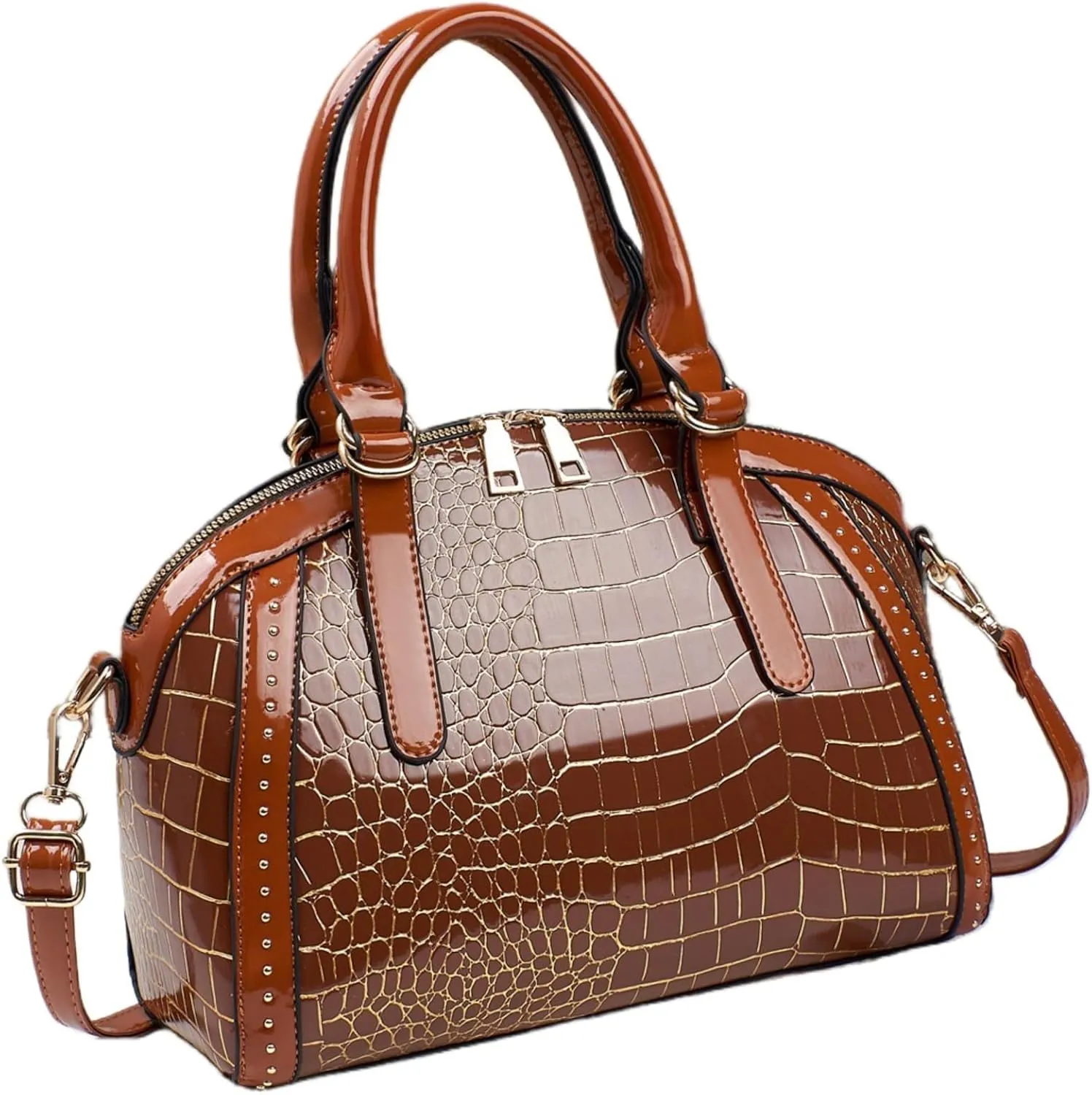 Women Patent Faux Leather Handbag Crossbody Purse Dome Satchel Purses Glossy Shell Shoulder Bag Top Handle Totes