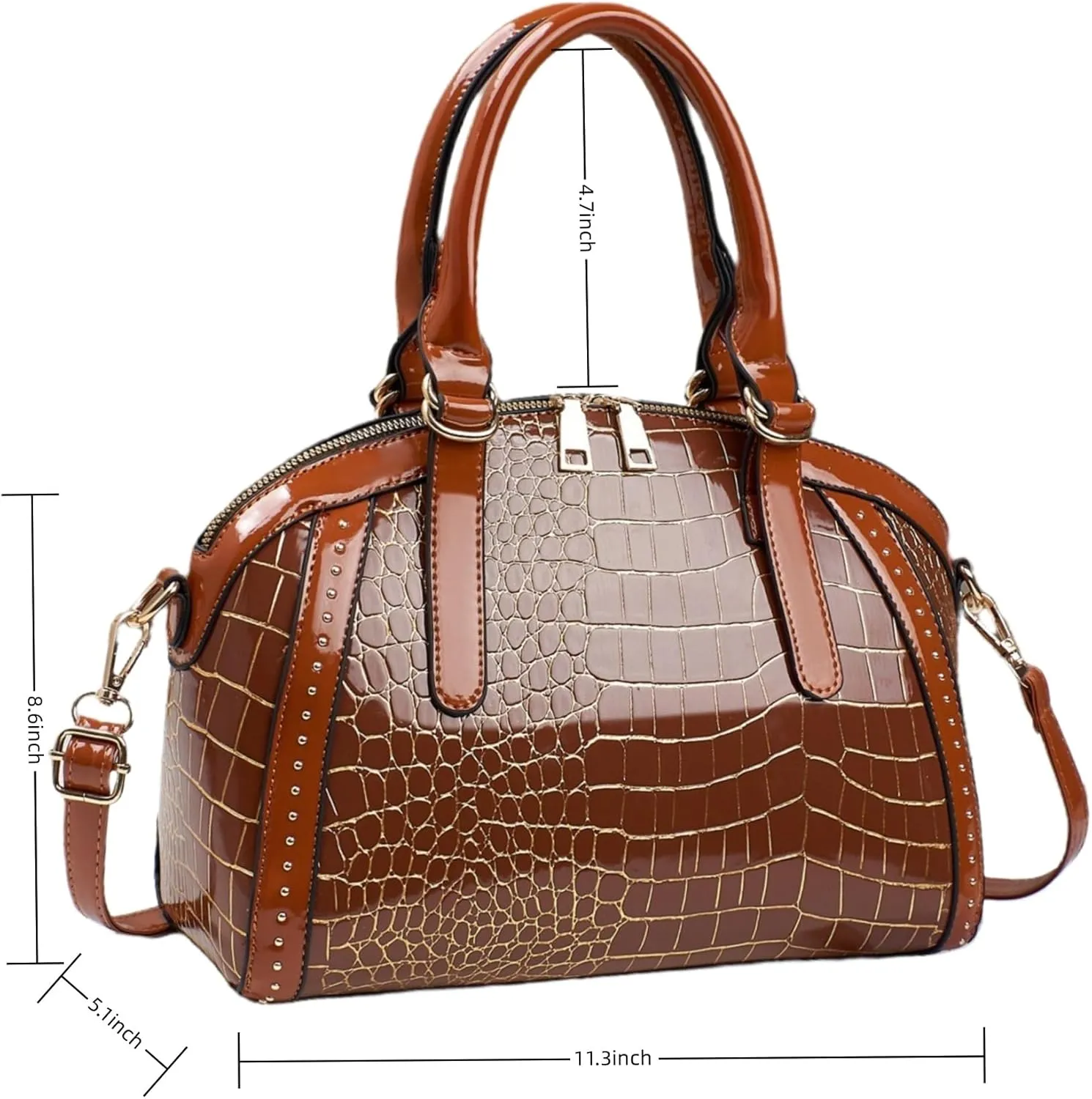 Women Patent Faux Leather Handbag Crossbody Purse Dome Satchel Purses Glossy Shell Shoulder Bag Top Handle Totes