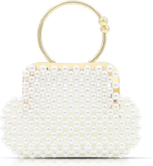 Women Pearl Purse, Artificial Pearl Clutch, Evening Bags Delicate Metal Carry Handle, Handbags for Women Party Wedding Travel