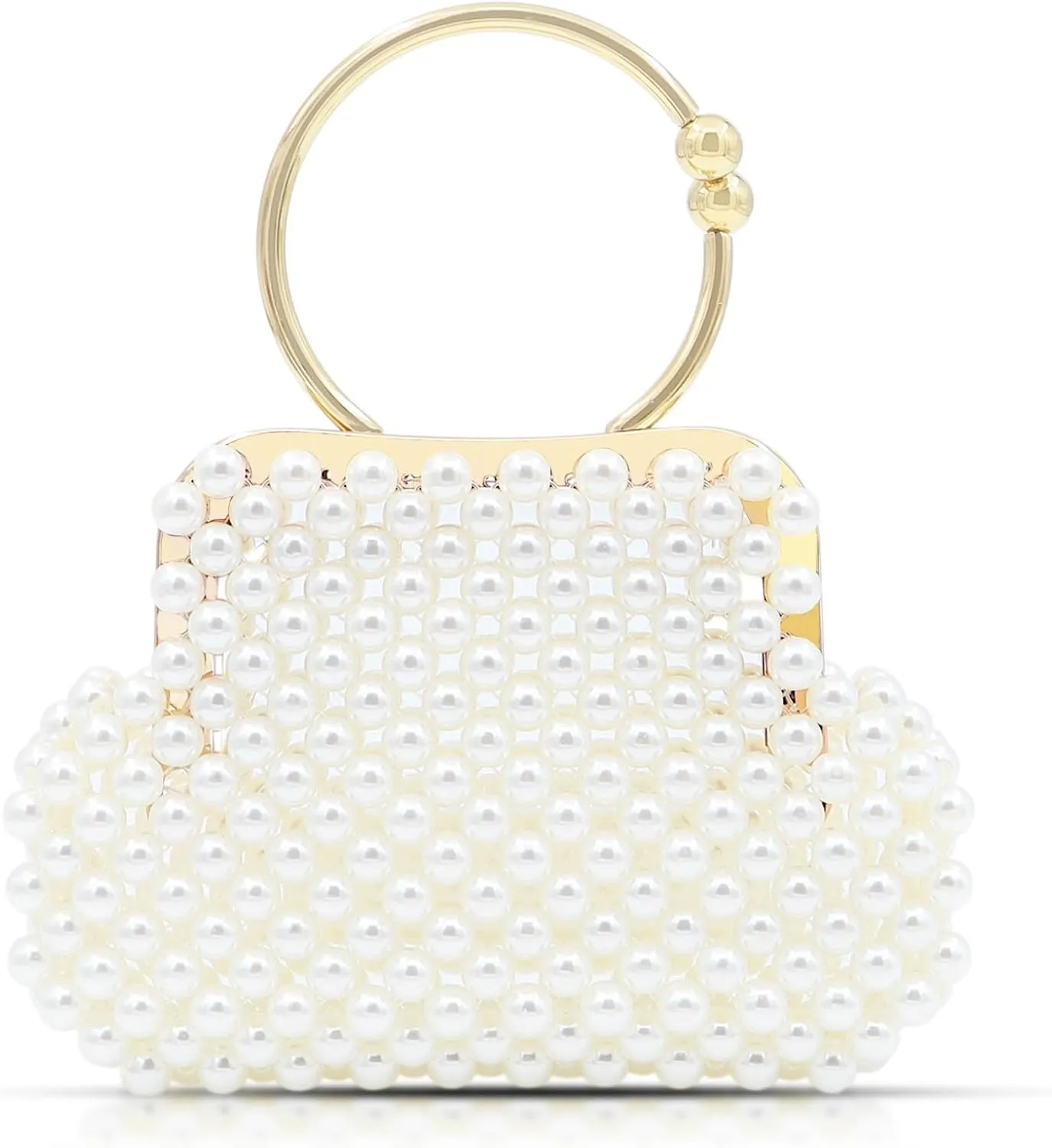 Women Pearl Purse, Artificial Pearl Clutch, Evening Bags Delicate Metal Carry Handle, Handbags for Women Party Wedding Travel