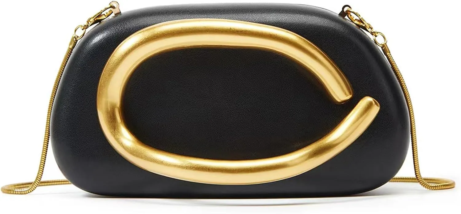 Women PU Leather Evening Handbags,Gold Metal Handle Clutch Bag With Chainin,Box Clutch Purses for Various Events