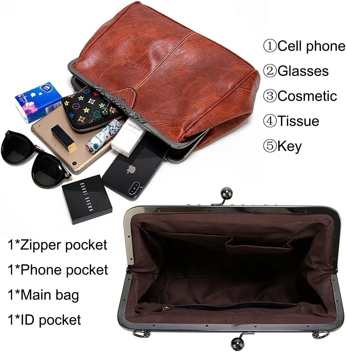 Women Retro Hollow Oil Wax PU Leather Handbag Multiple Collocations Messenger Bag Handbags