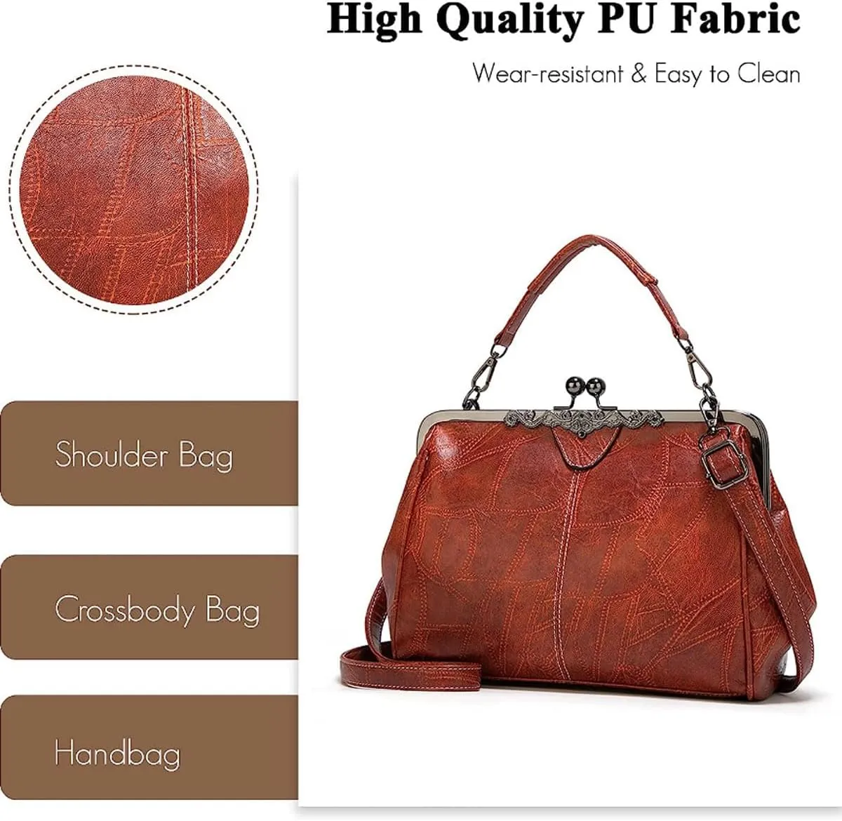 Women Retro Hollow Oil Wax PU Leather Handbag Multiple Collocations Messenger Bag Handbags