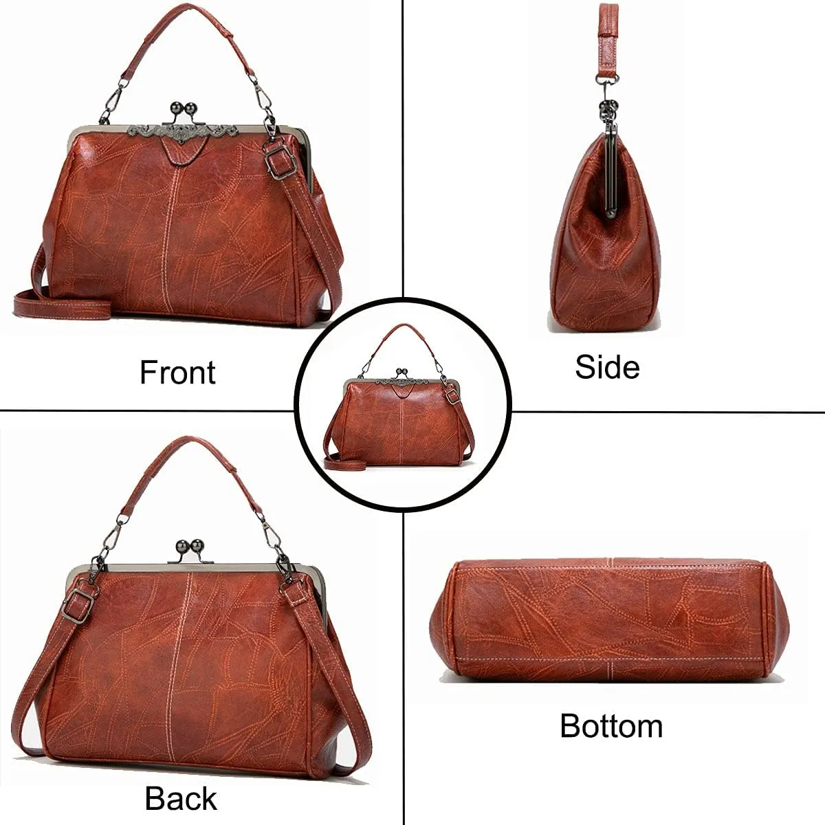 Women Retro Hollow Oil Wax PU Leather Handbag Multiple Collocations Messenger Bag Handbags