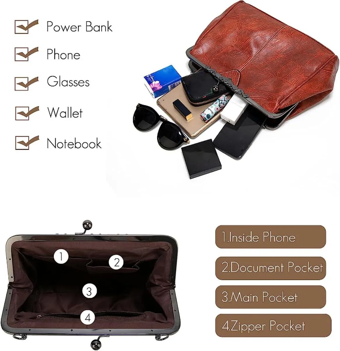 Women Retro Hollow Oil Wax PU Leather Handbag Multiple Collocations Messenger Bag Handbags