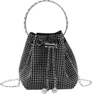 Women Rhinestone Evening Clutch Luxury Diamond Bucket Bag with Drawstring shining Crossbody Shoulder Purse for Prom