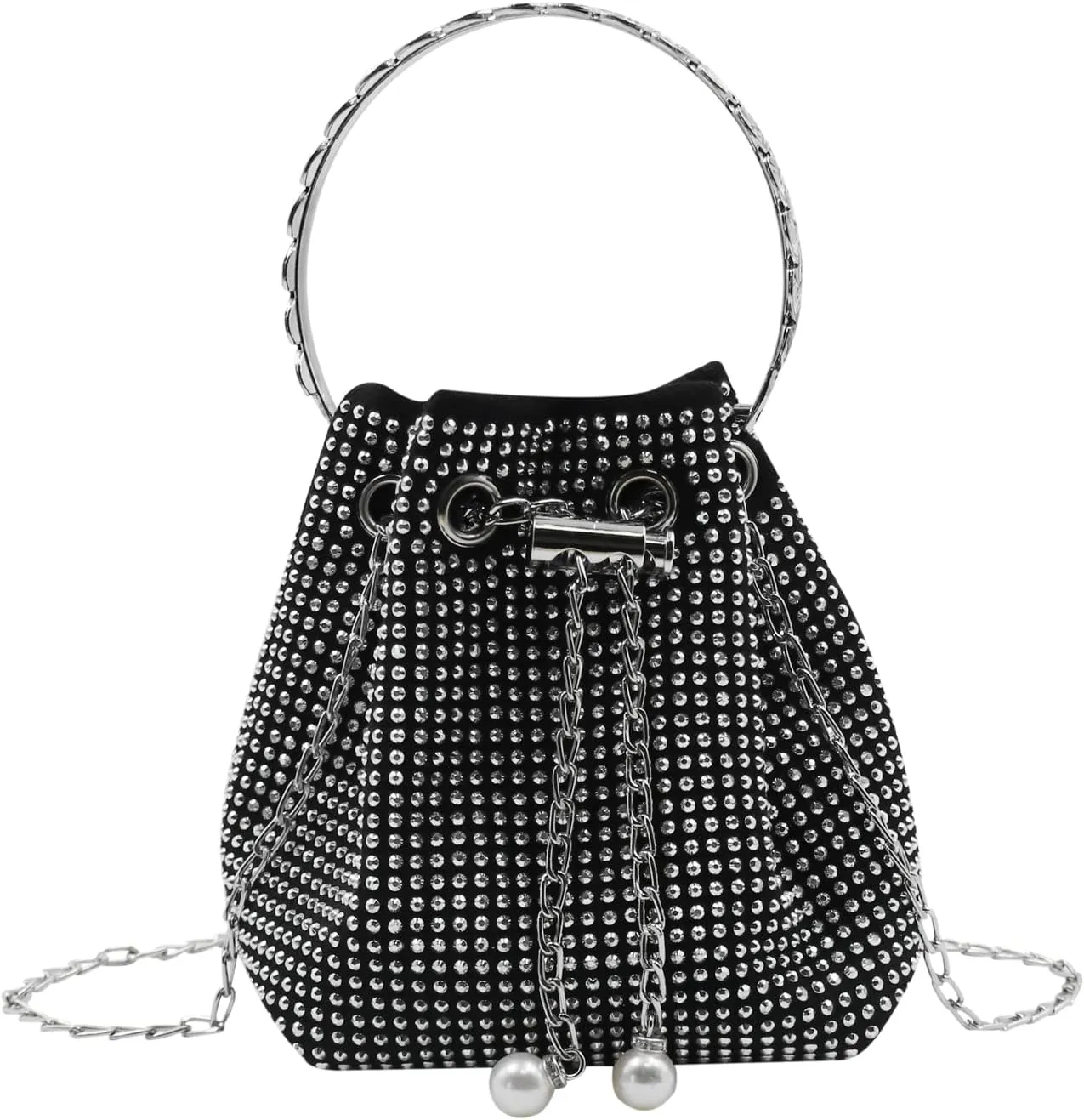 Women Rhinestone Evening Clutch Luxury Diamond Bucket Bag with Drawstring shining Crossbody Shoulder Purse for Prom