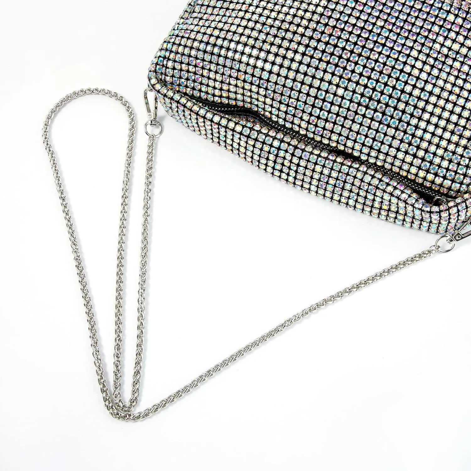 Women Rhinestone Evening Underarm Bag Crystal Clutch with Detachable Strap Sparkling Purse for Wedding Party