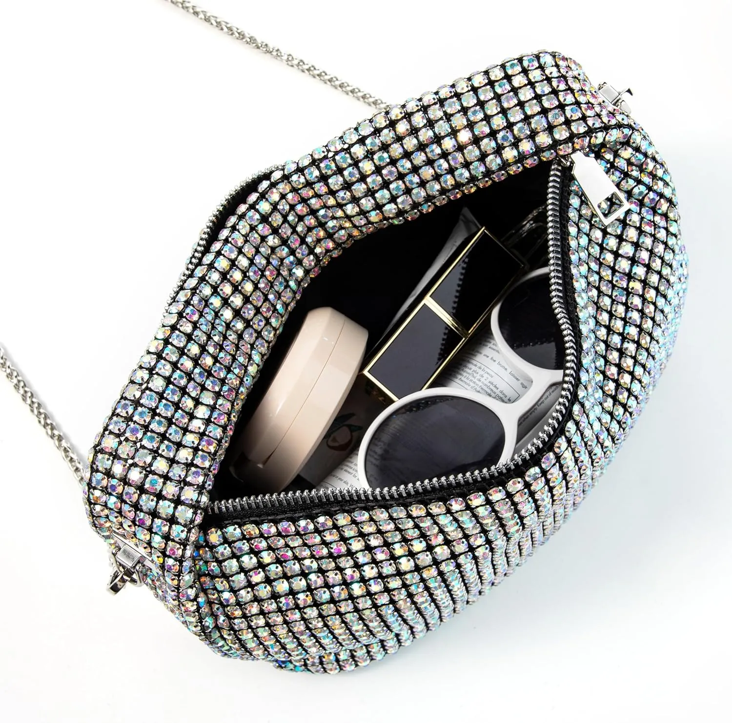 Women Rhinestone Evening Underarm Bag Crystal Clutch with Detachable Strap Sparkling Purse for Wedding Party