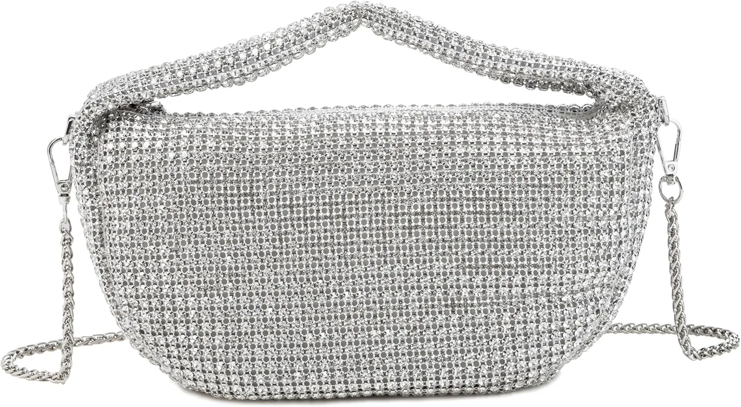 Women Rhinestone Evening Underarm Bag Crystal Clutch with Detachable Strap Sparkling Purse for Wedding Party