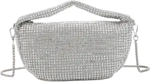 Women Rhinestone Evening Underarm Bag Crystal Clutch with Detachable Strap Sparkling Purse for Wedding Party