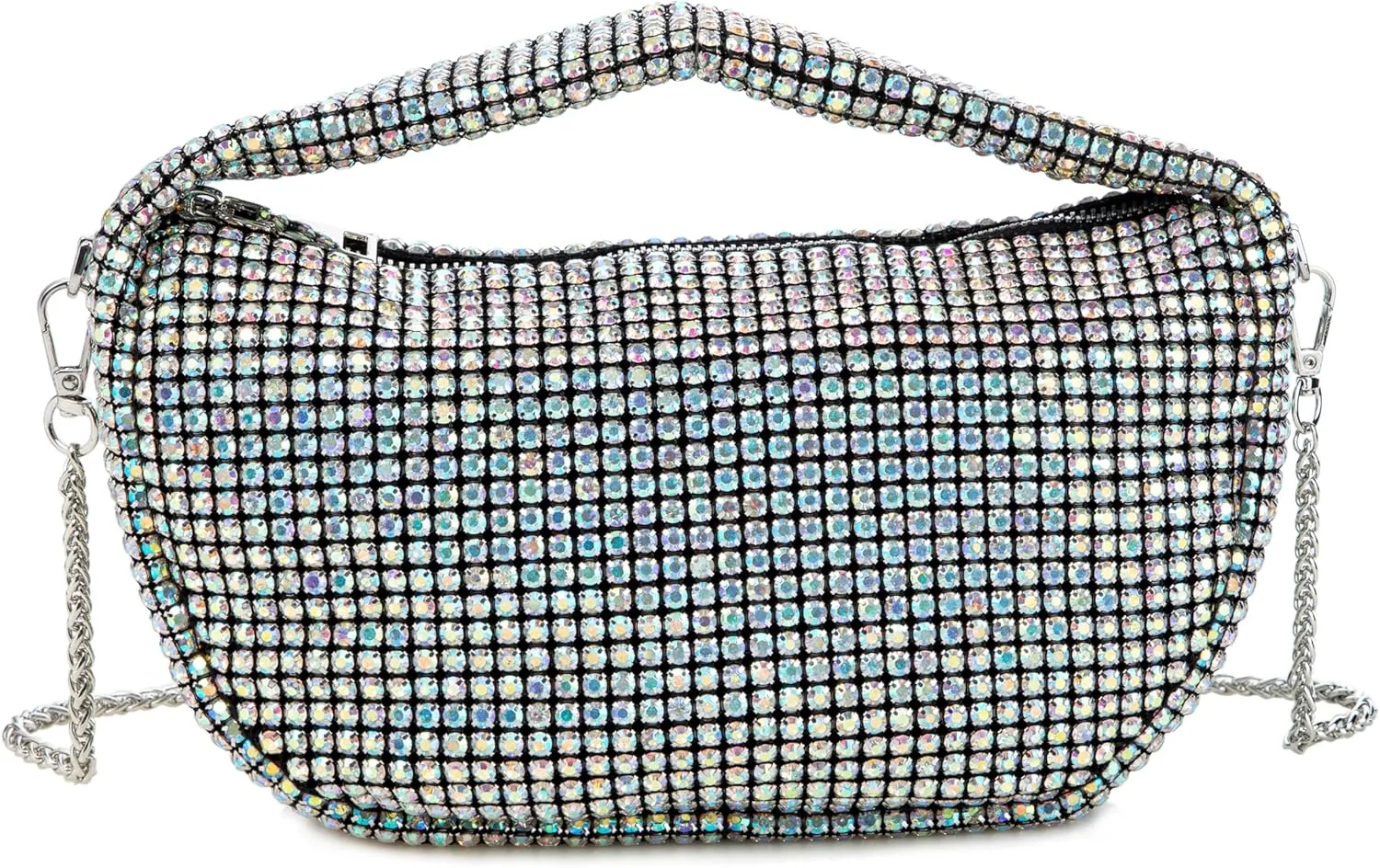 Women Rhinestone Evening Underarm Bag Crystal Clutch with Detachable Strap Sparkling Purse for Wedding Party