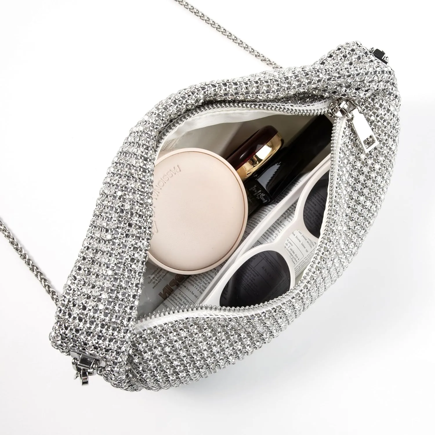 Women Rhinestone Evening Underarm Bag Crystal Clutch with Detachable Strap Sparkling Purse for Wedding Party