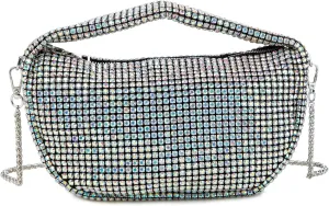 Women Rhinestone Evening Underarm Bag Crystal Clutch with Detachable Strap Sparkling Purse for Wedding Party